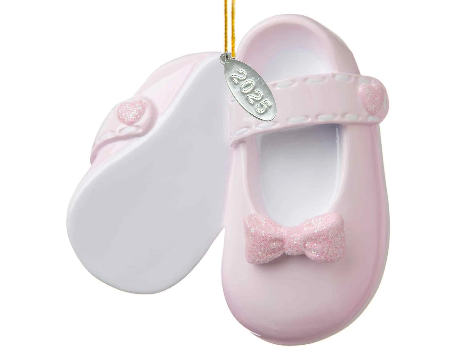 Baby Girl Shoe Ornament, Pink Baby Girl Booties for Babys First Christmas Orn...