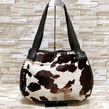 Borsa DESMO in pelle stampa mucca marrone bianca usata manico intrecciato Made in Italy