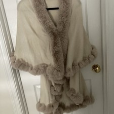 Beige Brown Faux Fur Wrap Shawl Stole Size Large/XL On Blue Brand