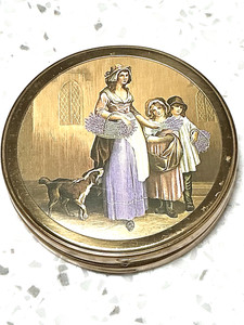 Vintage Yardley London The Lavender Seller Round Brass Mirror Compact Retro