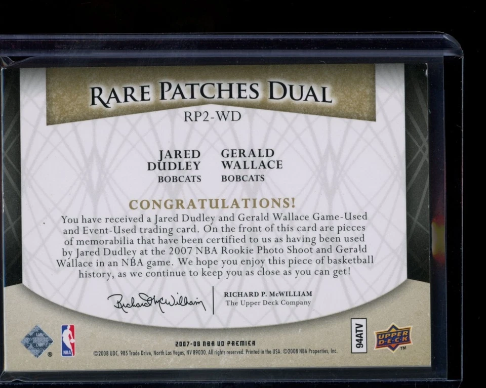 Parche doble Jared Dudley Gerald Wallace 2007 UD Premier Gold Spectrum/15 Rookie Foto 2 de 3