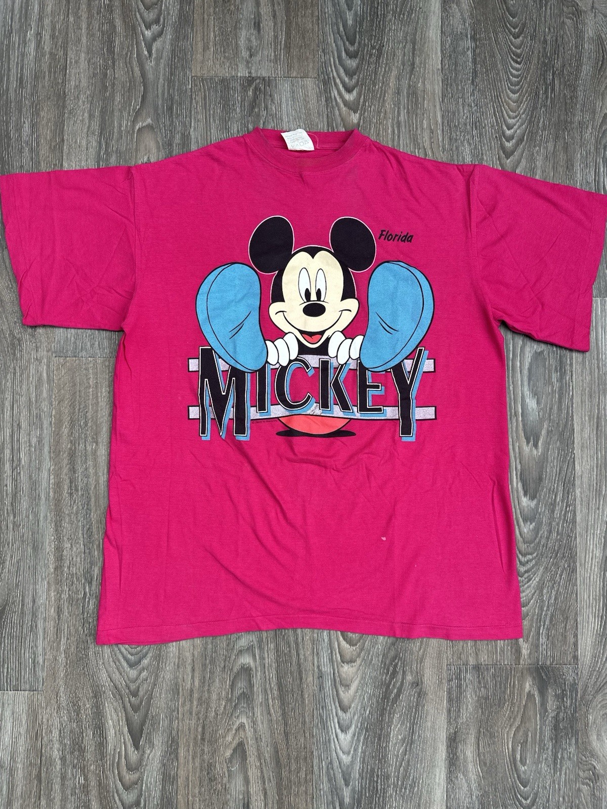 VTG Disney Mickey Mouse Florida Single stitch Graphic T-Shirt Pop Pink Size XL