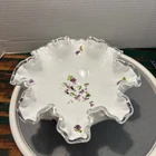 Fenton Violets in the Snow Silver Crest ruffled milkglass compote Hand Painted