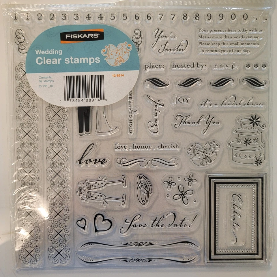 Fiskars TODO PARA LA BODA-INVITA Juego de 62 estampillas transparentes adhesivas NUEVO Foto 2 de 4