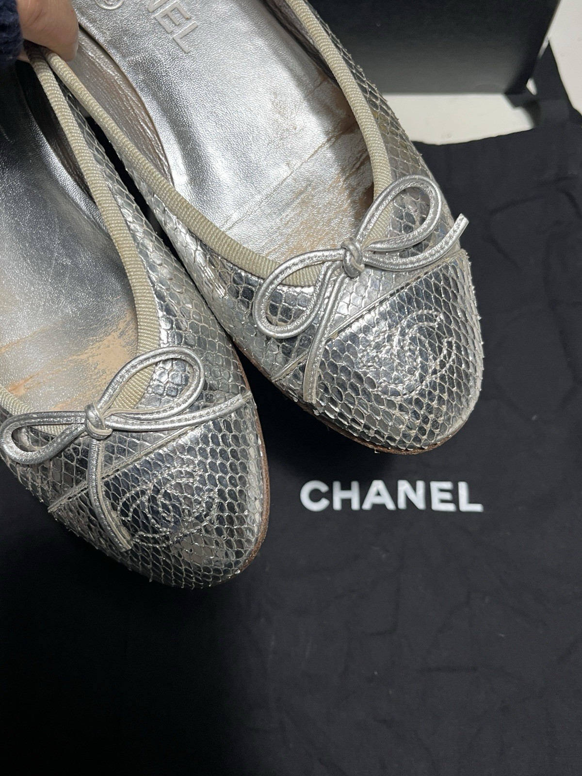 Chanel Silver Snake Python Leather Ballet Flats S… - image 17