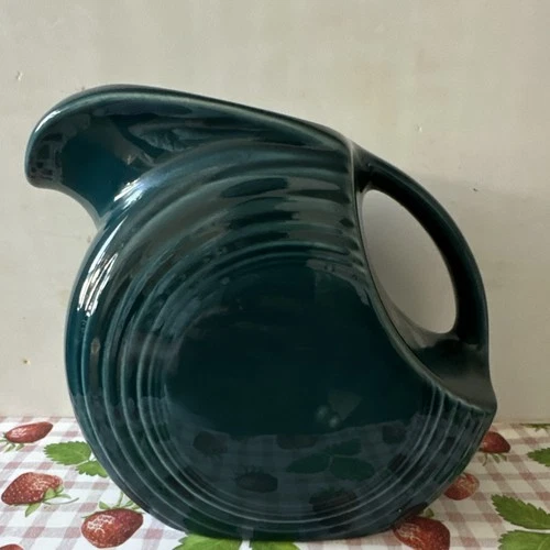 Fiesta Teal Ceramic Art Deco Pitcher Glossy Pottery with Handle