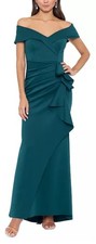 XSCAPE Long Scuba Off The Shoulder Gown 4581X NWT Size 16 Hunter Green