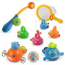 Fun Bath Toys Fishing Set - Safe Rubber Whales and Colorful Fish for Kids