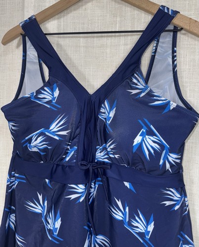 Danify Women’s Size 18 / 52 Plus One Piece Swimsuit Swim Dress Shorts Skirt Blue - Picture 2 of 7