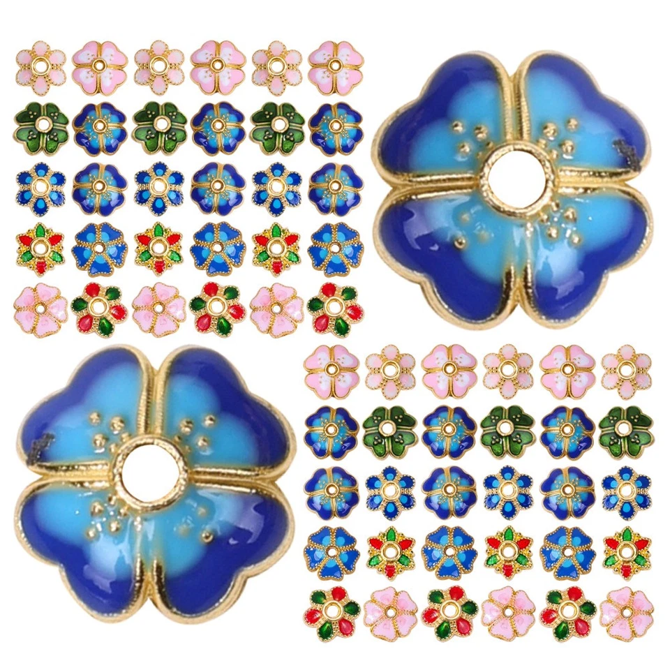 Multi Color Cloisonne Enamel Flower Bead Caps Metal Spacer Charms for Necklace - Bild 1 von 4