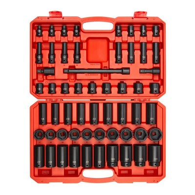 Tekton 1/2 Inch 6 Point Impact Socket Set Case, 57 Piece (10-36 Mm)
