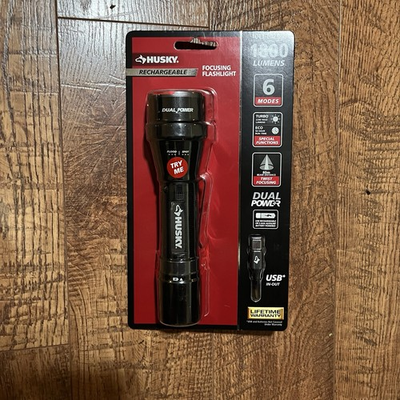 #ad Lot Of 2 Husky 1800 Lumens Dual Power LED Rechargeable Focusing Flashlight $34.88