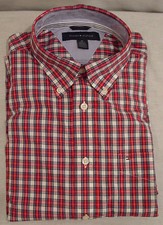 TOMMY HILFIGER MENS 100 COTTON RED PLAID BUTTON DOWN SHIRT MEDIUM NEW WITH TAGS