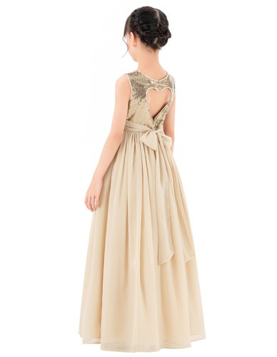 Sequins Heart Cutout Chiffon Flower Girl Dress Wedding Junior Bridesmaid Dress - Picture 10 of 20
