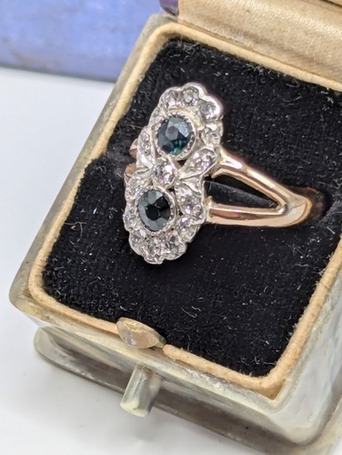 Antique Edwardian 14ct Gold Sapphire & Diamond Daisy Ring Early 1900s. Size L - Picture 22 of 23