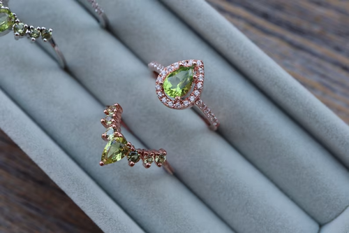 Peridot Engagement Silver Ring Set Bridal Ring Wedding Band Green Halo Rose Ring - Bild 8 von 12