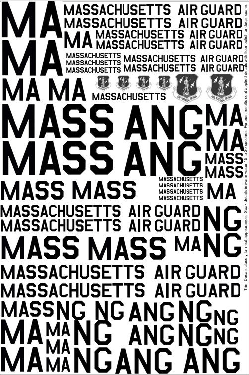 Massachusetts Air Guard Decals 1/32 1/48 1/72 P-47 F-86 F-16 F-86 P-51 F-15  ANG