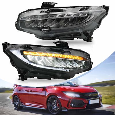 VLAND LED Headlights DRL For 2016-2021 Honda Civic W/Sequential Signal Projector