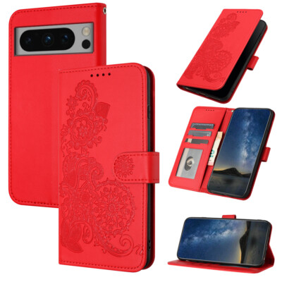 Embossed Leather Flip Holder Wallet Case For Google Pixel 8 Pro 8 7 7 Pro