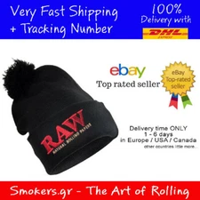 1x ORIGINAL - OFFICIAL RAW Knit Winter Beanie Hat Black - Cones Rolling Papers