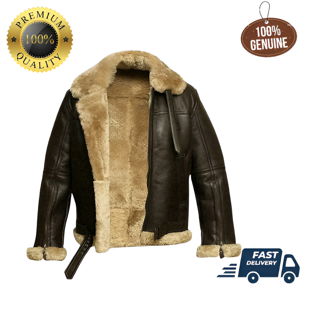 Hombre Royal Air Force B3 Chaqueta de Piel Auténtica, Bomber Vuelo Aviador Oveja