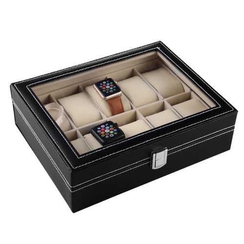 Caja de reloj organizadora 6/10/12 ranuras soporte de joyería para reloj vitrina estuche de almacenamiento - Imagen 5 de 112