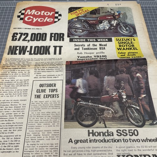 RETRO Motorbike Newspaper 1973 Motor Cycle Weekly RACE ART CAFE MANCAVE GP HONDA