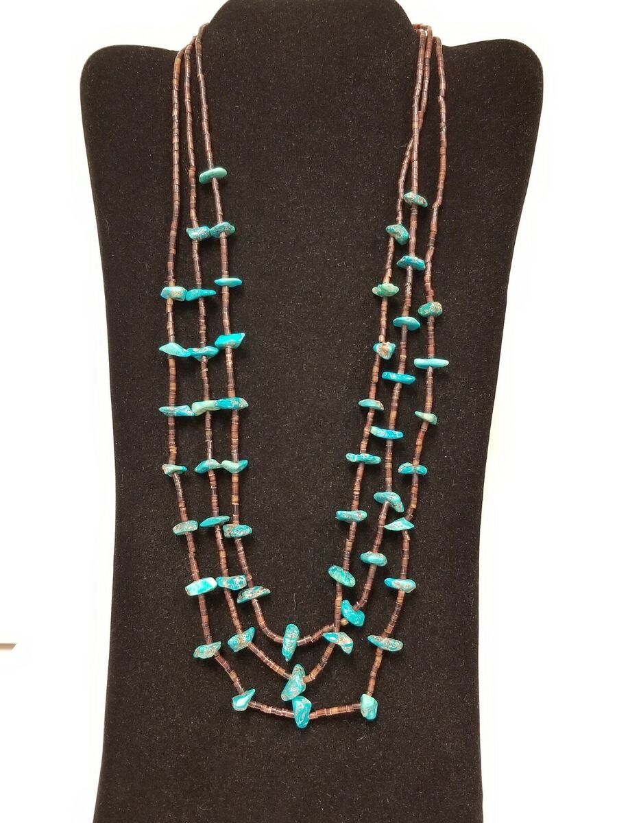 Outstanding Vintage Native American Navajo Turquoise Stones Brown Heishi Cord Necklace Outstanding Vintage Native American Navajo Turquoise Stones Brown Heishi Cord Necklace