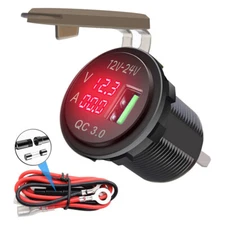 USB Car Fast Charger Socket Power Adapter Outlet LED Voltmeter Ammeter 12V