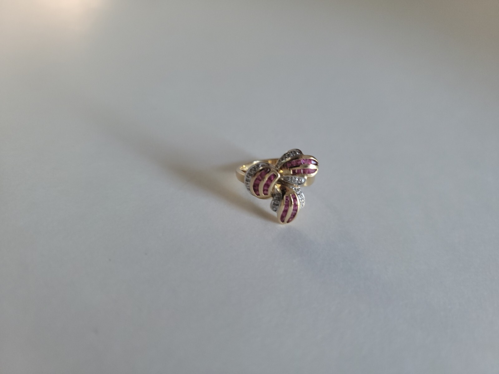 14K Ruby Diamond Ring Pave Ribbon Statement in Ye… - image 7