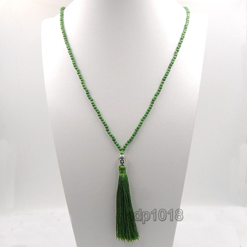 Howlite Turquoise Beads Buddha Head Charm Tassel Necklace - Picture 19 of 19
