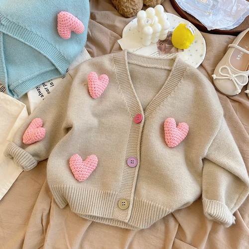 Girls Sweaters Coat Love Knitted Cardigan Jacket Girl Clothes Kids Clothing 2-8Y - Picture 7 of 26