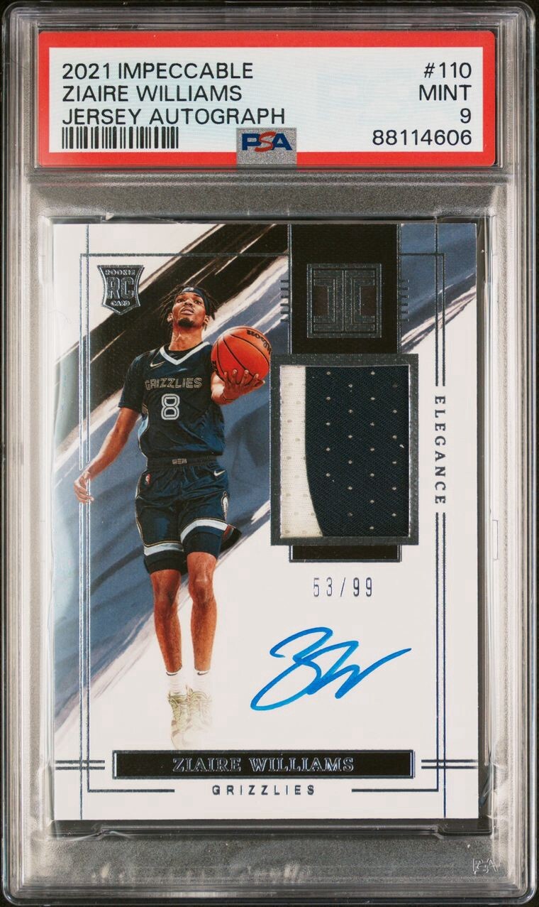 2021 Panini Impeccable Elegance Jersey /99 Ziaire Williams #110 Rookie Auto RC