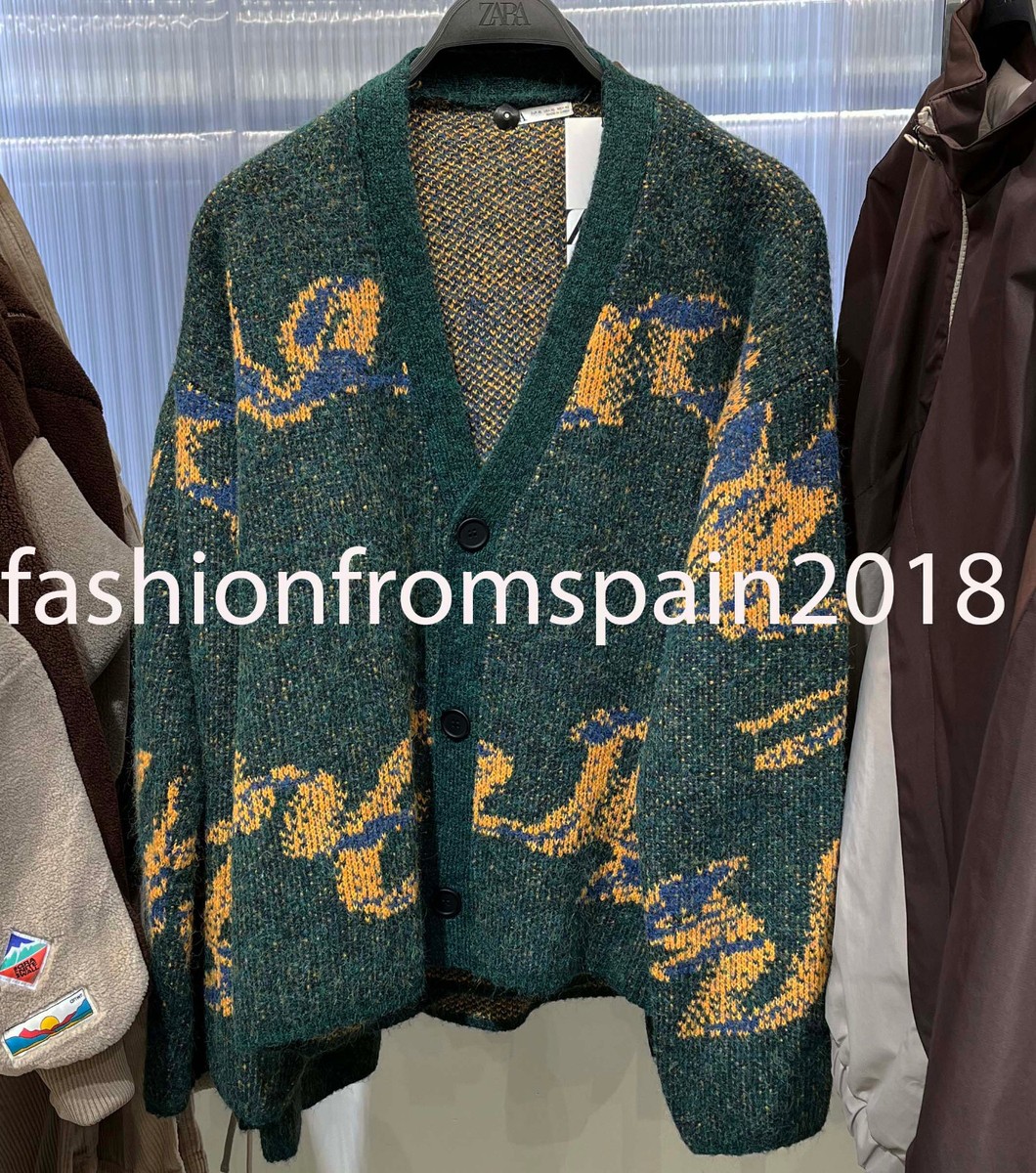 CARDIGAN ZARA NEUF HOMME ABSTRAIT JACQUARD VERT M,L,XL 9598/410