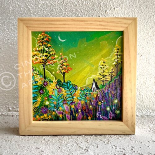 ORIGINAL Cindy Thornton Whimsical Trees &amp; Flowers Scenic Landscape Painting #26