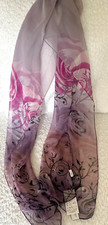 100 SILK SHEER VOILE SCARF 66 x 20 inches Lavender Roses Elegant NWT