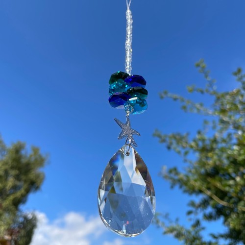 Nuevo móvil colgante atrapasol azul verde ~ estrella de mar ~ gota de vidrio transparente playa - Imagen 6 de 12