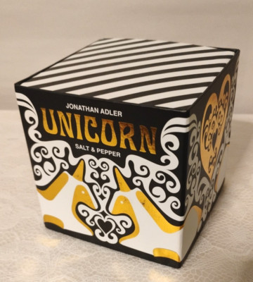 New Open Box Jonathan Adler Unicorn Salt & Pepper Shaker Set Black & White