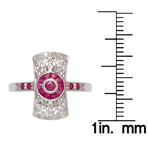 10k White Gold Antique Vintage Style Genuine Ruby and Diamond Ring - Picture 3 of 5