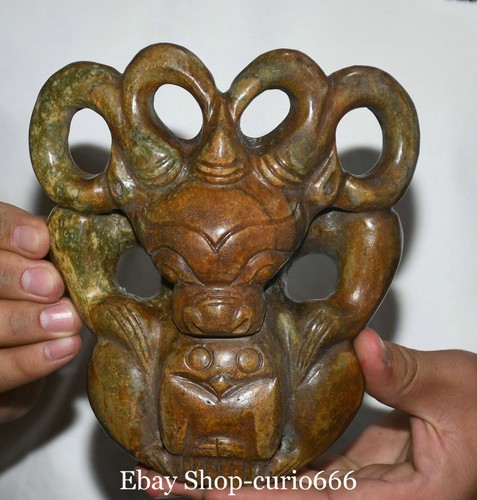 Ancienne Chine Hongshan Culture Hetian Jade Bétail Bête Oiseau Soleil Dieu Helios liquidation Soleil-Dieu