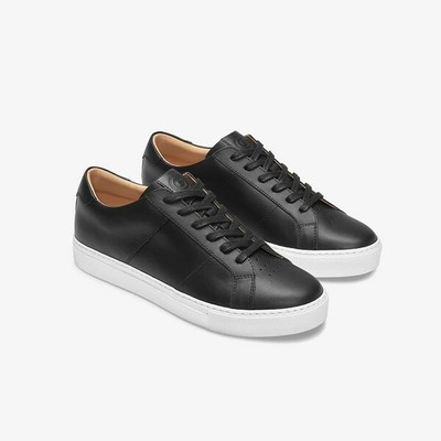 black leather sneakers white sole womens