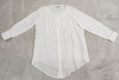A.K.A Los Angeles Blouse Women's White Tunic Peasant Long Sleeve Small USA