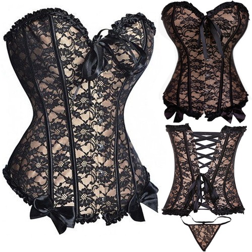 Top Edge Pattern Black Red Floral Lace up Corset Top Basque Bustier Size 6-16 LK - Picture 14 of 15
