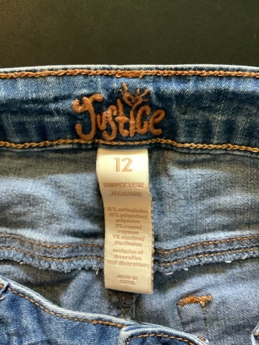 Justice Jeans Girls size 12 Blue denim with Patches Simply Low Jegging raw hem - Picture 5 of 5