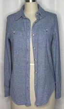 NWT WORKSHOP WOMEN'S BUTTON DOWN SHIRT LONG SLEEVE FRONT POCKET BLUE SIZE S/P 