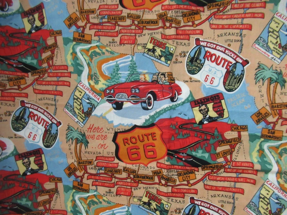 ROUTE 66 COLLAGE  USA ROAD  MAP  COTTON FABRIC VERY COLORFUL   SZ 1 1/2 YDSX41" - Image 4 of 4