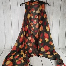 Sunshine Rodeos Fall Leaves Pumpkins Vest with Tassels NWT Kimono Shawl Top