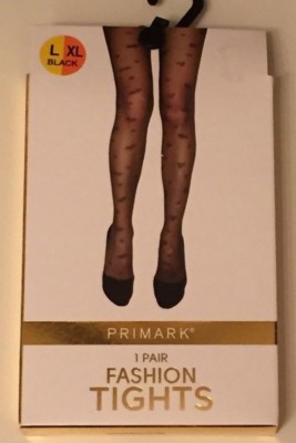 NEU PRIMARK FASHION TIGHTS S/M L/XL SCHWARZ STRUMPFHOSE DAMEN HERZ KUSSMUND 