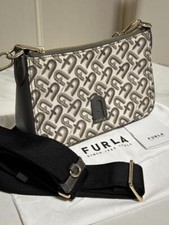 Furla Shoulder Bag ATENA Gray Gold Hardware Nylon Leather Ladies From Japan Used