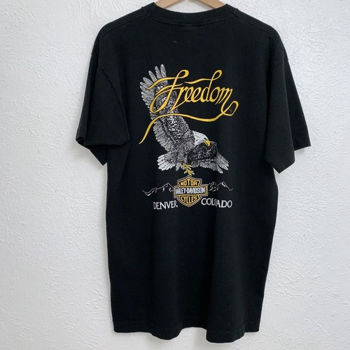 T-shirt vintage Harley Davidson 1993 Freedom Ride nera doppio lato grande - Foto 2 di 6